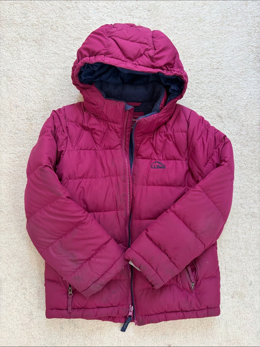 L.L. Bean Kids Hooded Puffer Jacket in Berry Pink
